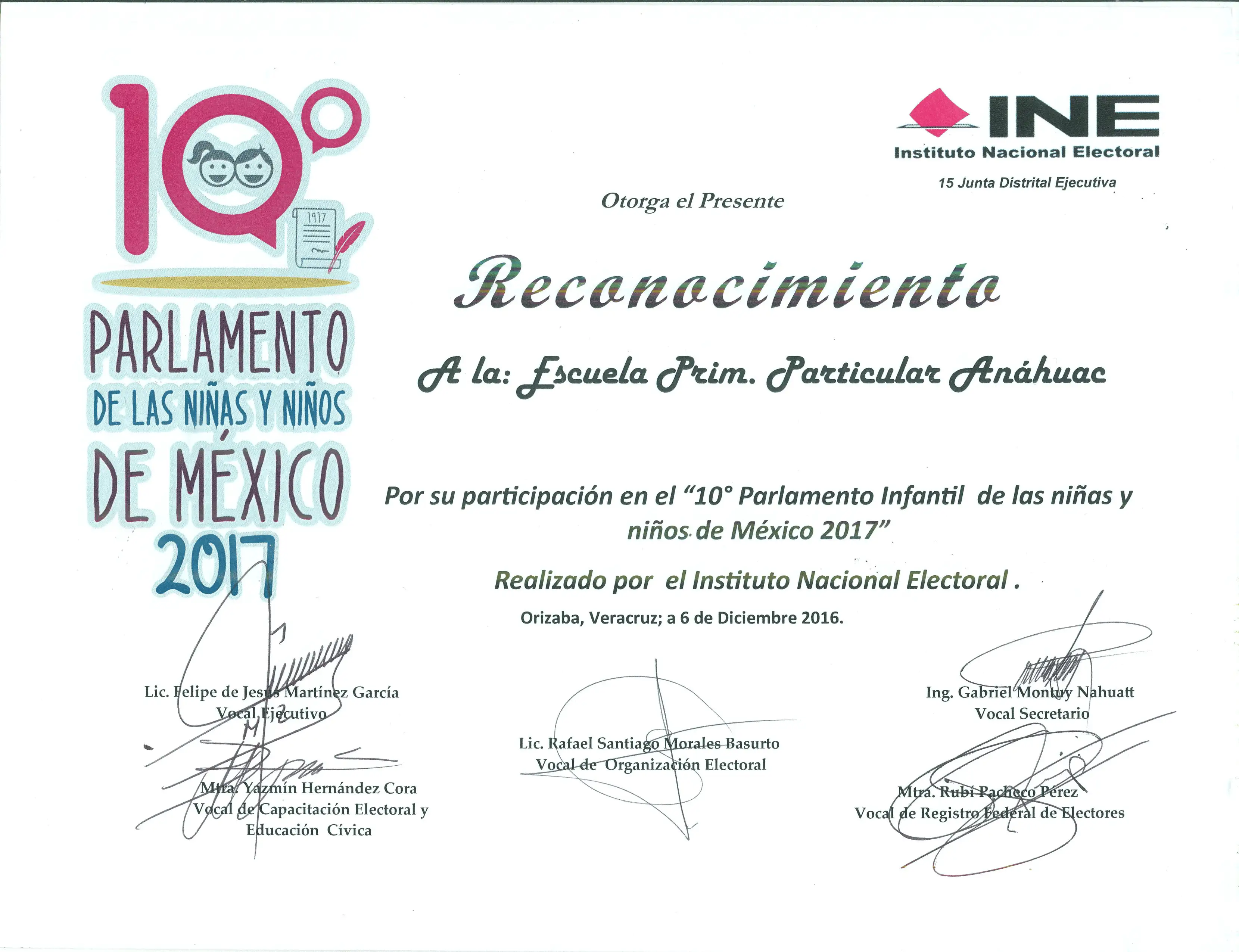 Participación en el 10° parlamento infantil