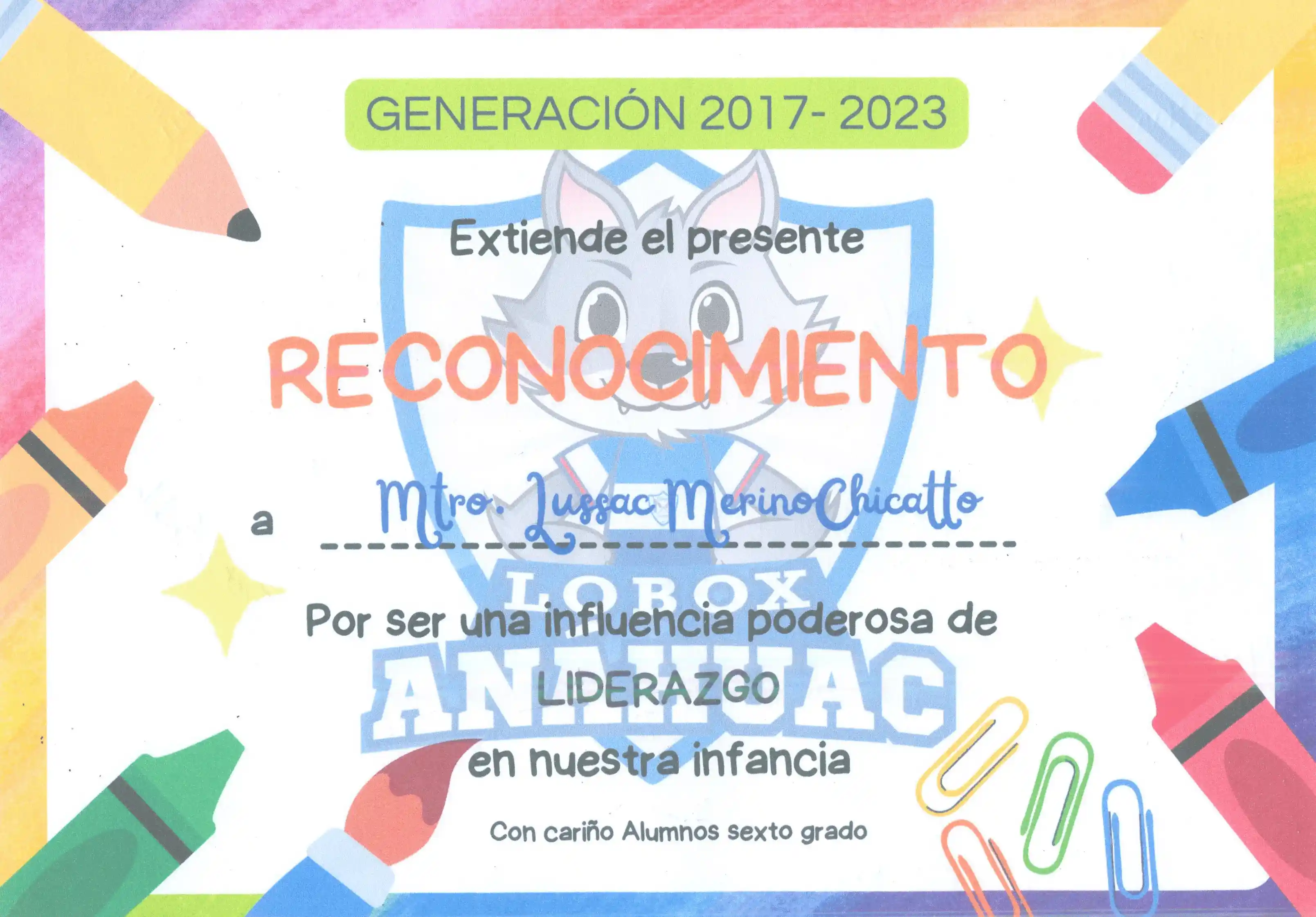 Reconocimiento por concluir el ciclo escolar 2017-2023
