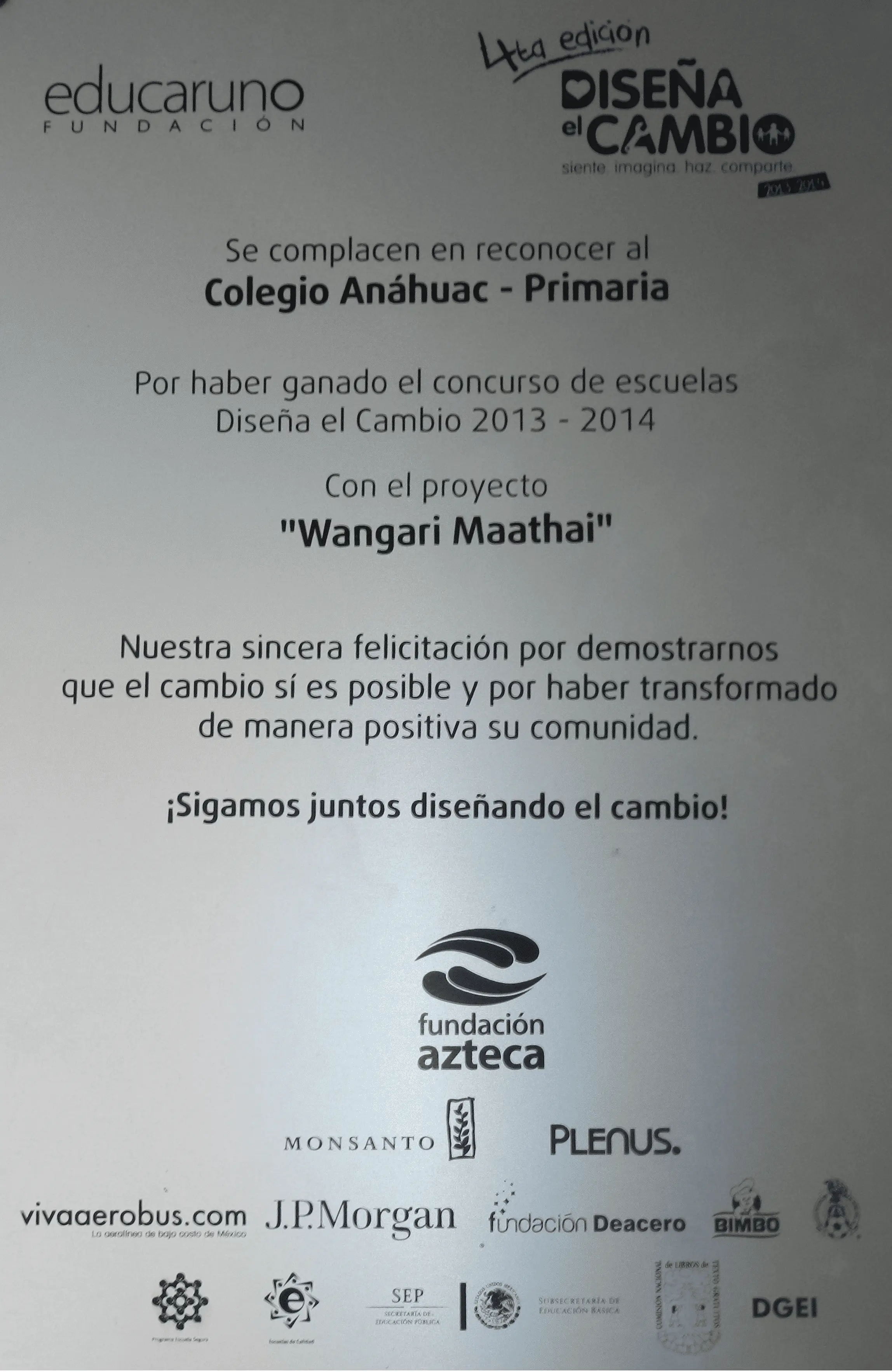 1er lugar en Diseña el Cambio 4ta edición